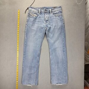 Diesel Jeans Mens 31x32 Altered Hem Blue Larkee Light Wash Straight Button Fly